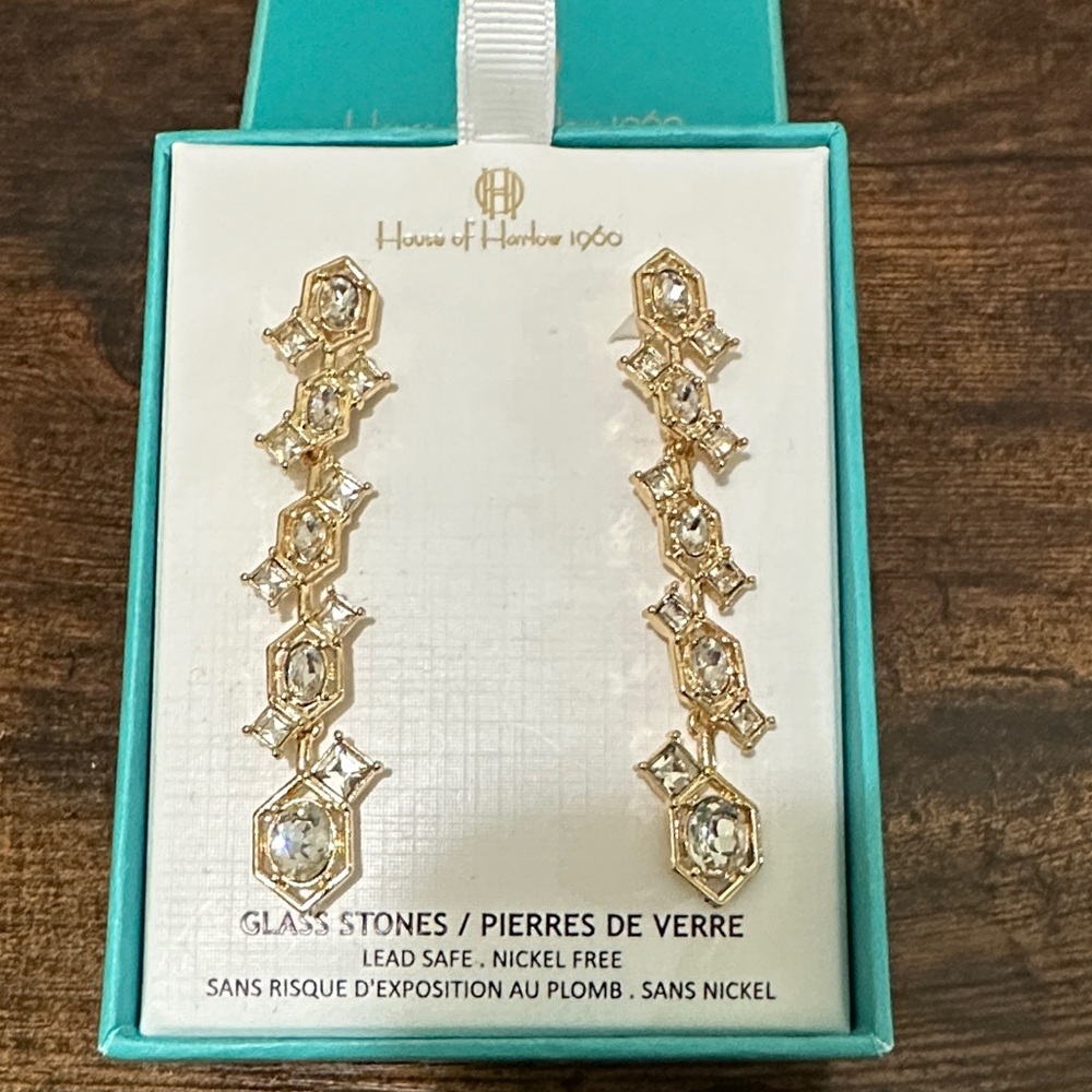 House of Harlow 1960 glass stone drop earrings in a gold tone finish